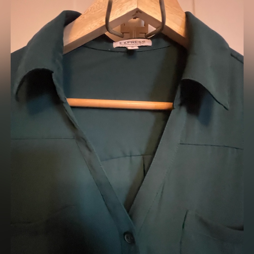 Express Long-Sleeve Button Front Button Green Blo… - image 14